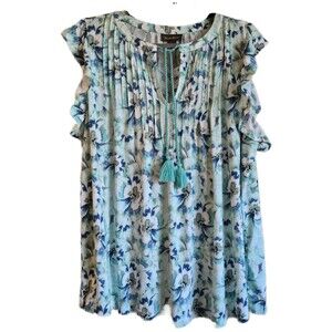 Style & Co Women's Blouse Size 2X Blue Floral Flattering Pullover Summer NWT